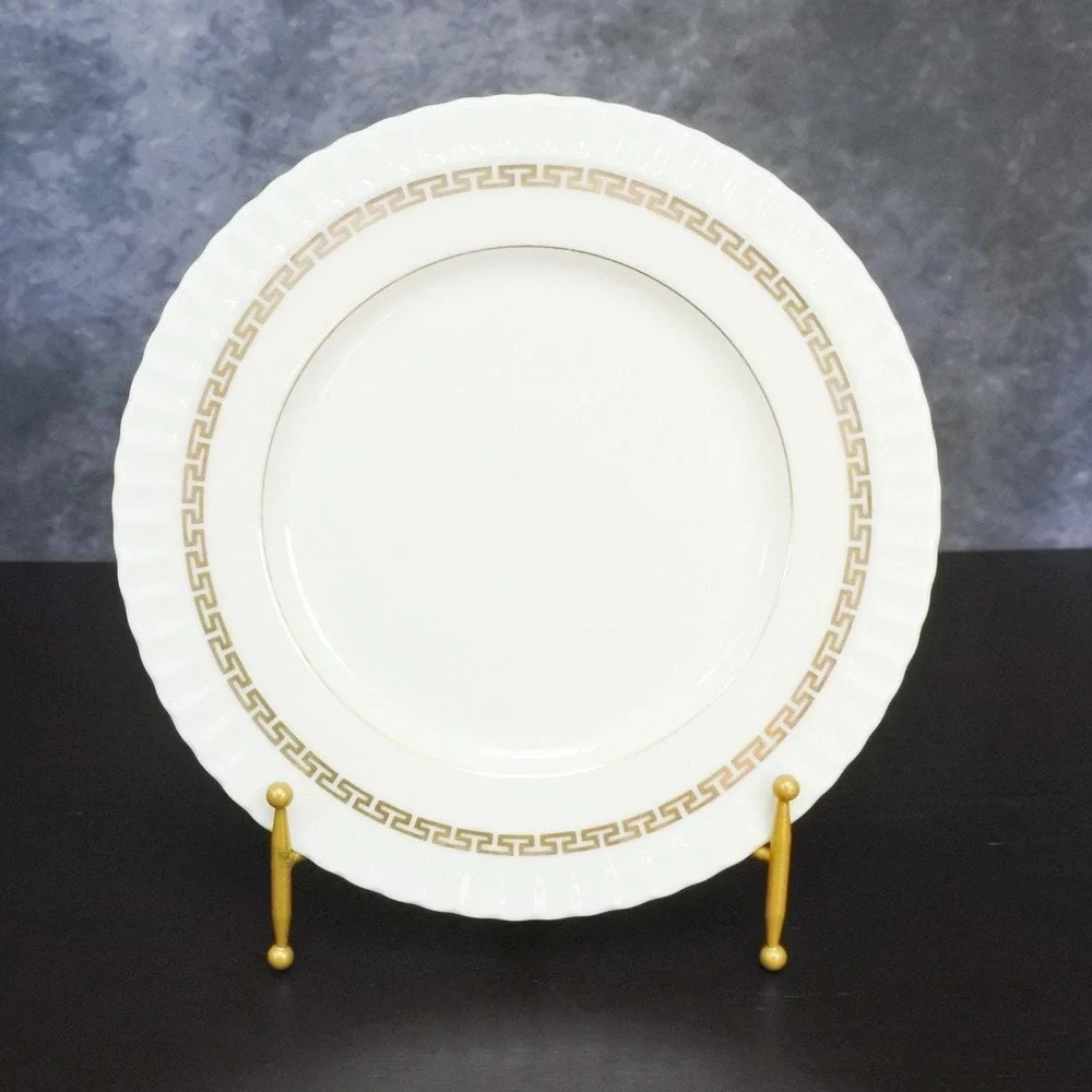 Vintage Lenox Mid Century Corinthian Gold Greek Key Ivory Salad Plate Set x 8